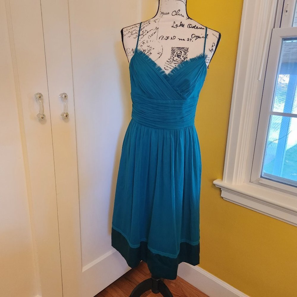 Laundry 100% Silk Teal Green Cocktail Dress Sz 6